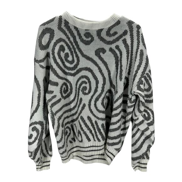Vintage Abstract Knit Sweater Gray White Pullover Large USA Made - Picture 1 of 4